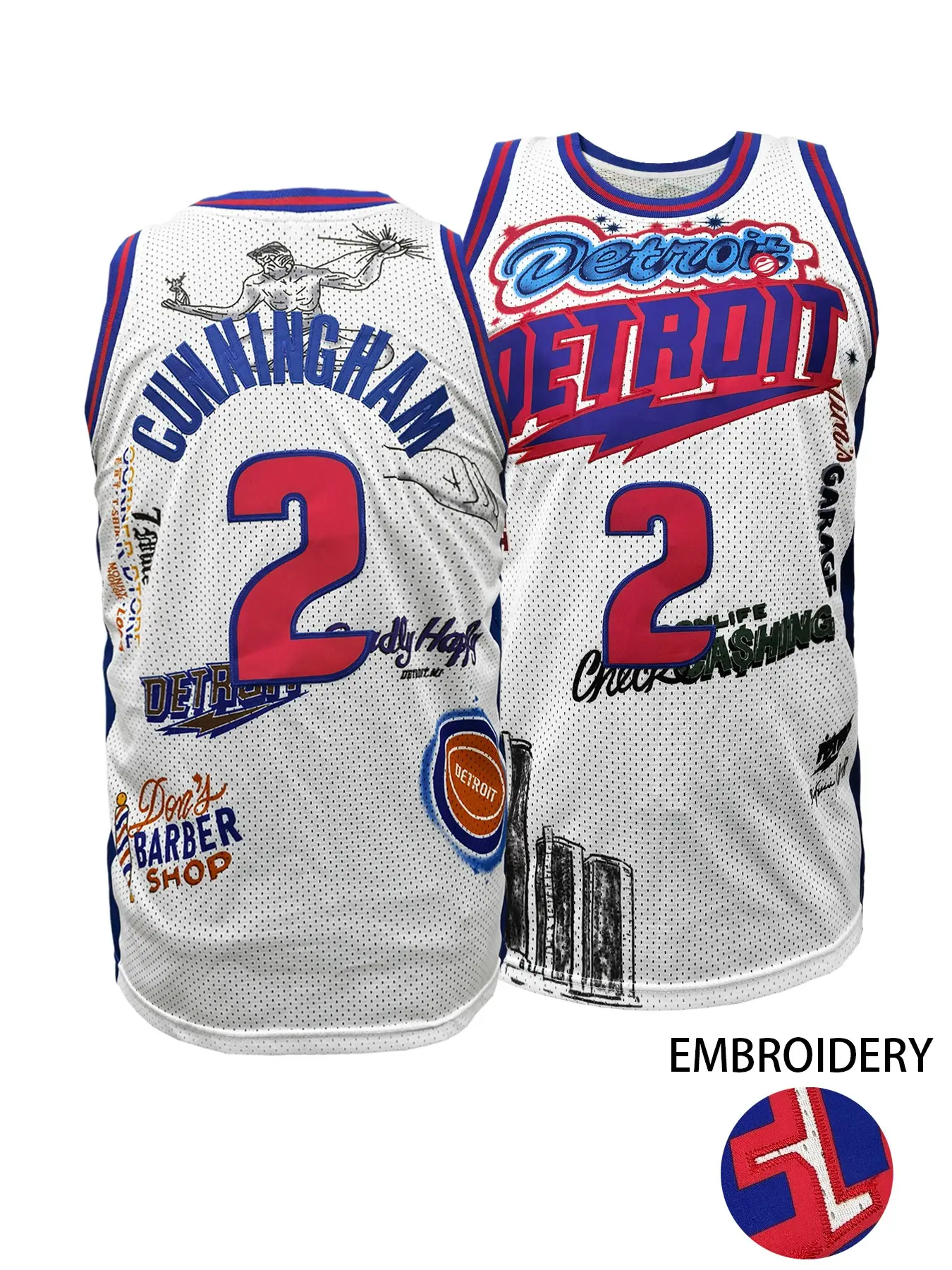Men's Detroit #2 #10 Vintage Basketball Jersey, Sporty Jersey, Embroidered Jerseys, Crew Neck Embroidered Pullover Vest, Breathable Fabric, Loose Fit for Outdoor Sports, Competition & Daily Casual Wear, Unisex All Seasons, Sports Clothing