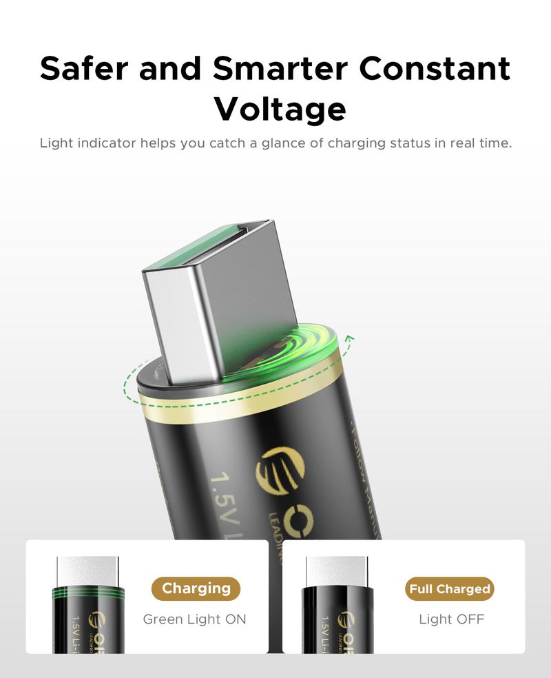 ORICO Ener-G Lithium ion Battery Rechargeable AA Batteries 1400mWh USB-A Direct Charging 1.5H Fast Full-Charged 1500 Cycles for Mouse Keyboards RC Remotes Flashlights-EG5A