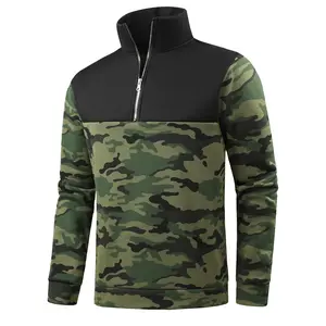 Men’s Camouflage Half-Zip Sweatshirt with Fleece Lining, Quarter-Zip Colorblock Design Fashionable Casual Long-Sleeve Base Layer Pullover