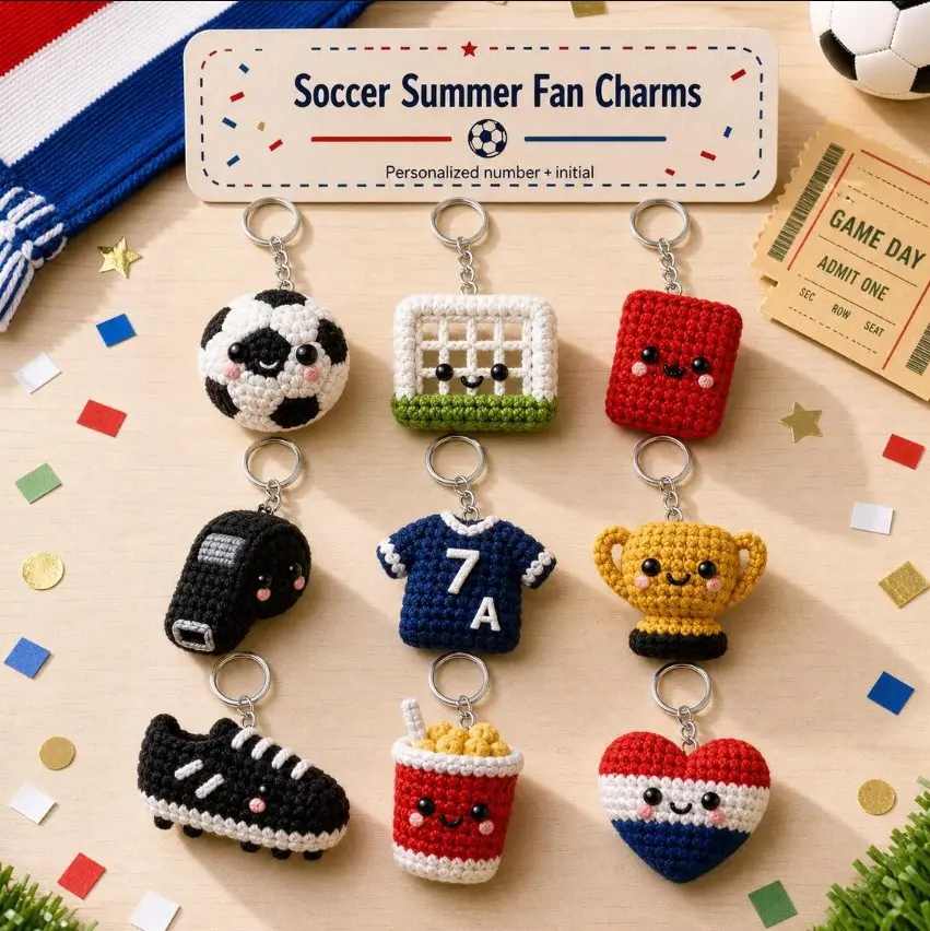 Personalized Soccer Fan Keychain, Crochet Soccer Bag Charm, Game Day Sports Gift, Cute Soccer Season Gift