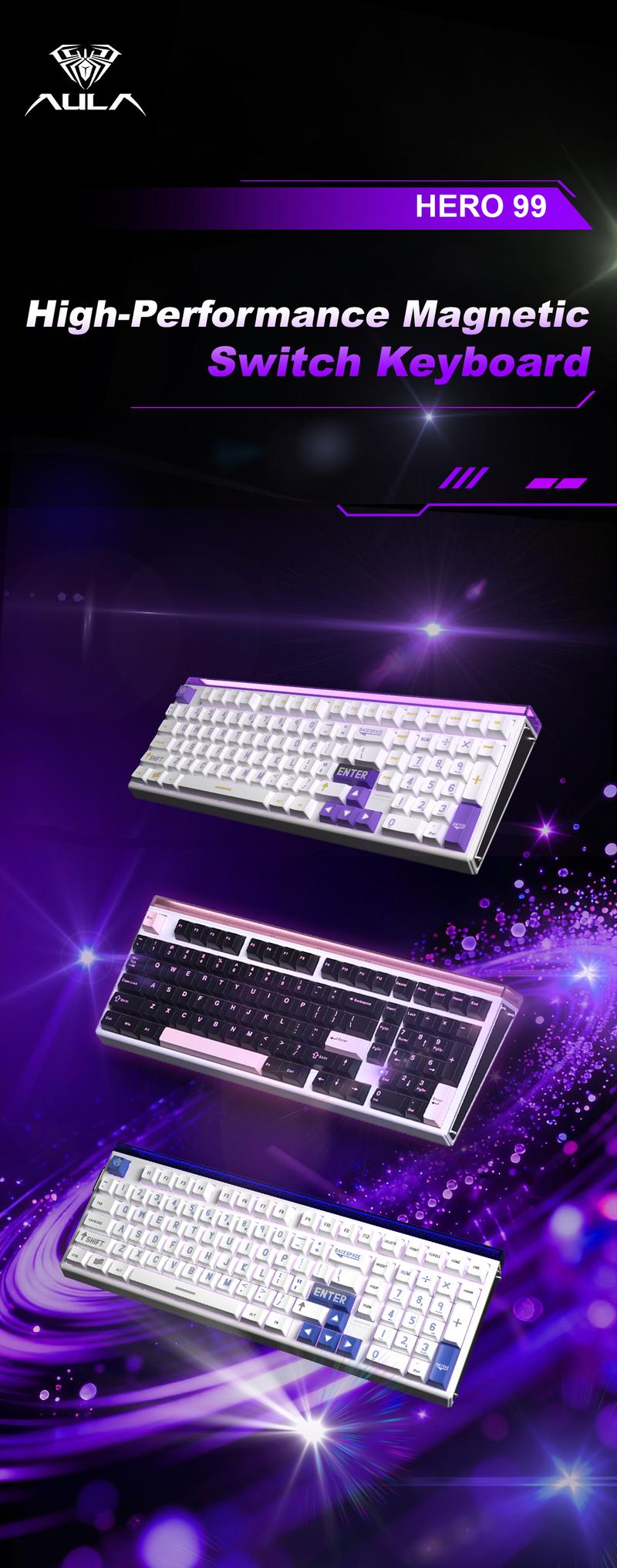 [New]AULA Hero 99 Hall Effect Mechanical Gaming Keyboard – Hero 68 Performance with Full-Size 99% Layout, 8K Hz, Magnetic Switches, RGB Light Box,PBT Keycaps