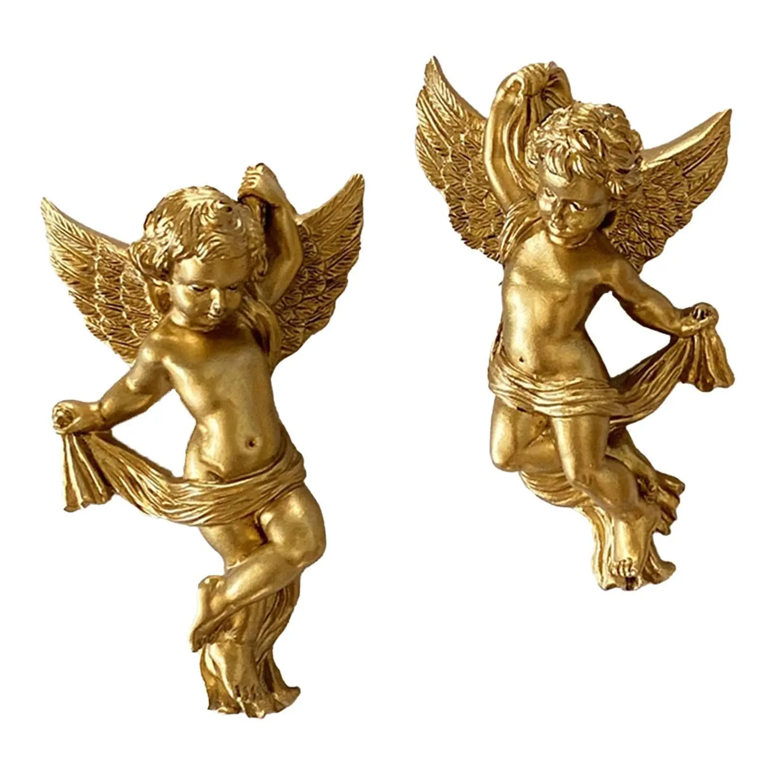 2PCS Gold Resin Angel Wall Sculptures, 14.5cm Cute Hanging Wall Decor, Multi-Use for Wedding Party Home Bedroom Living Room,MothersDayGift,bedroom decor,teacher appreciation gifts 2026,graduation leis,SummerVibes, Decoration, Hangable, Wall Mounted Decora