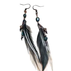 Ocean Jasper & Feather copper Hook Earrings