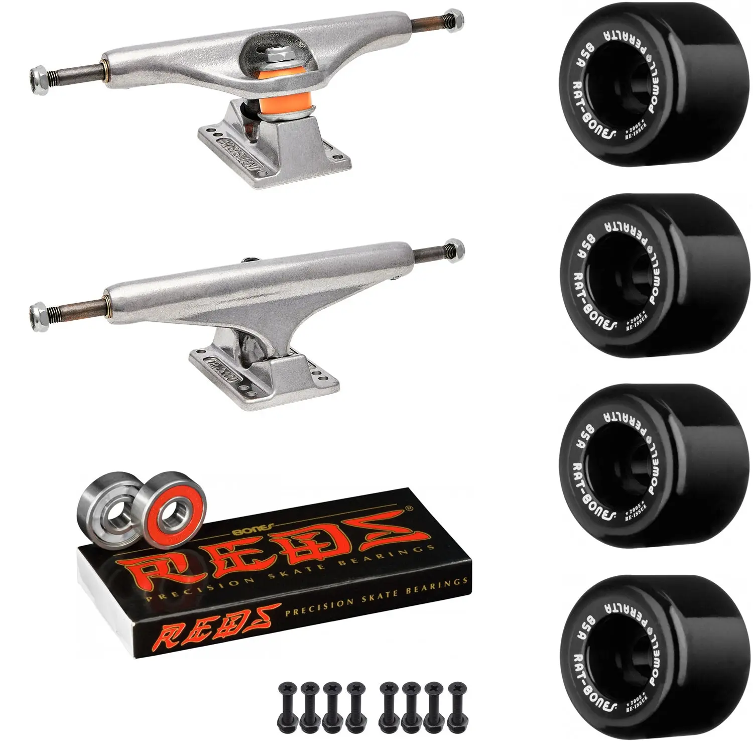 Independent Skateboard Package - 169 (9.12") Trucks, Powell Peralta Rat Bones Black Wheels, Bones Reds