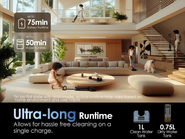 Tineco Floor One S9 Artist Pro Wet Dry Vacuum Cleaner, 22kPa Suction, 360° SmoothDrive, Anti-Tangle Design, 185°F Flashdry, 75 Min Runtime, Dual-Edge Cleaning, 180° Lay-Flat