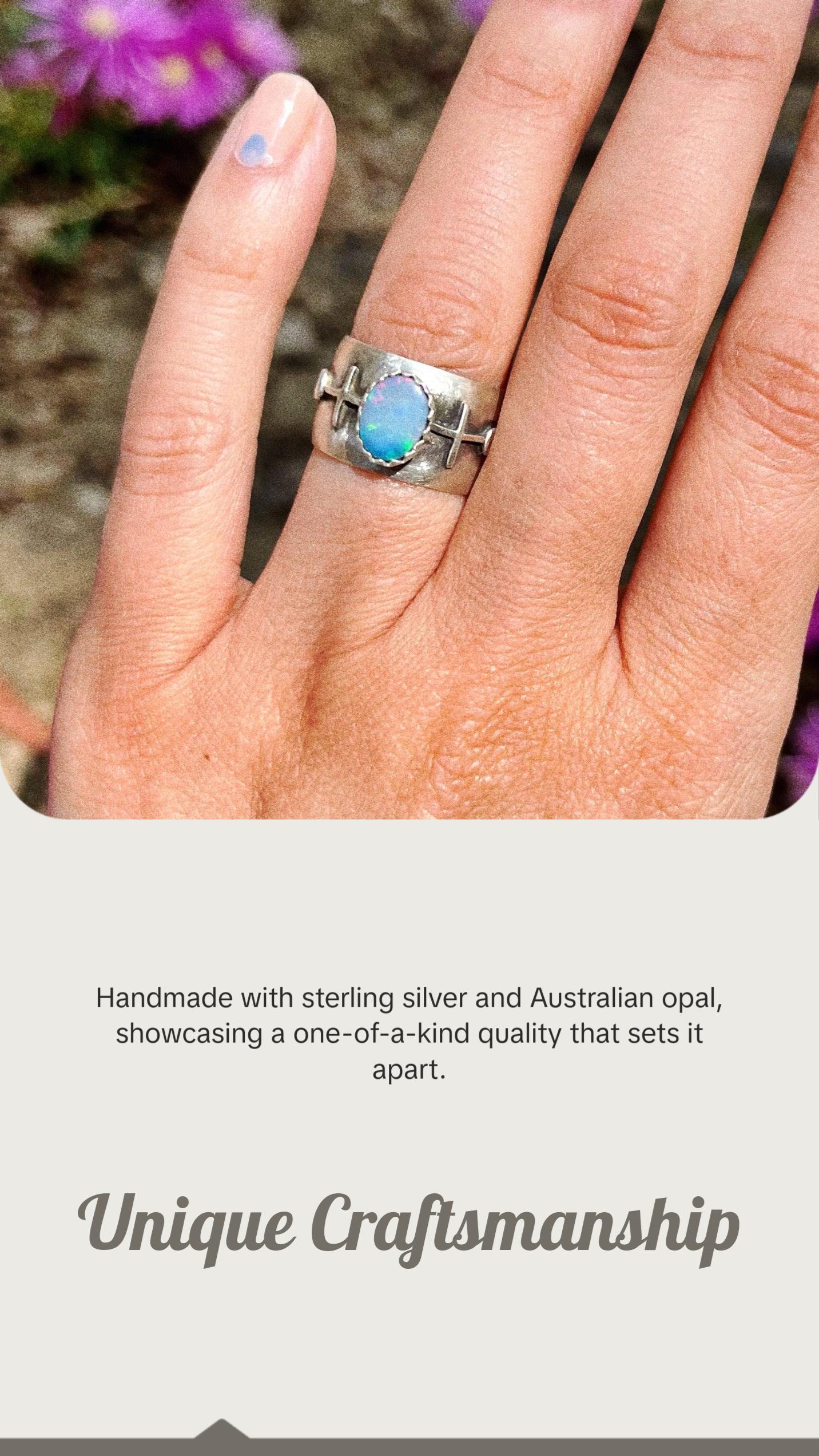 geometric opal domed silver ring - size 6.75