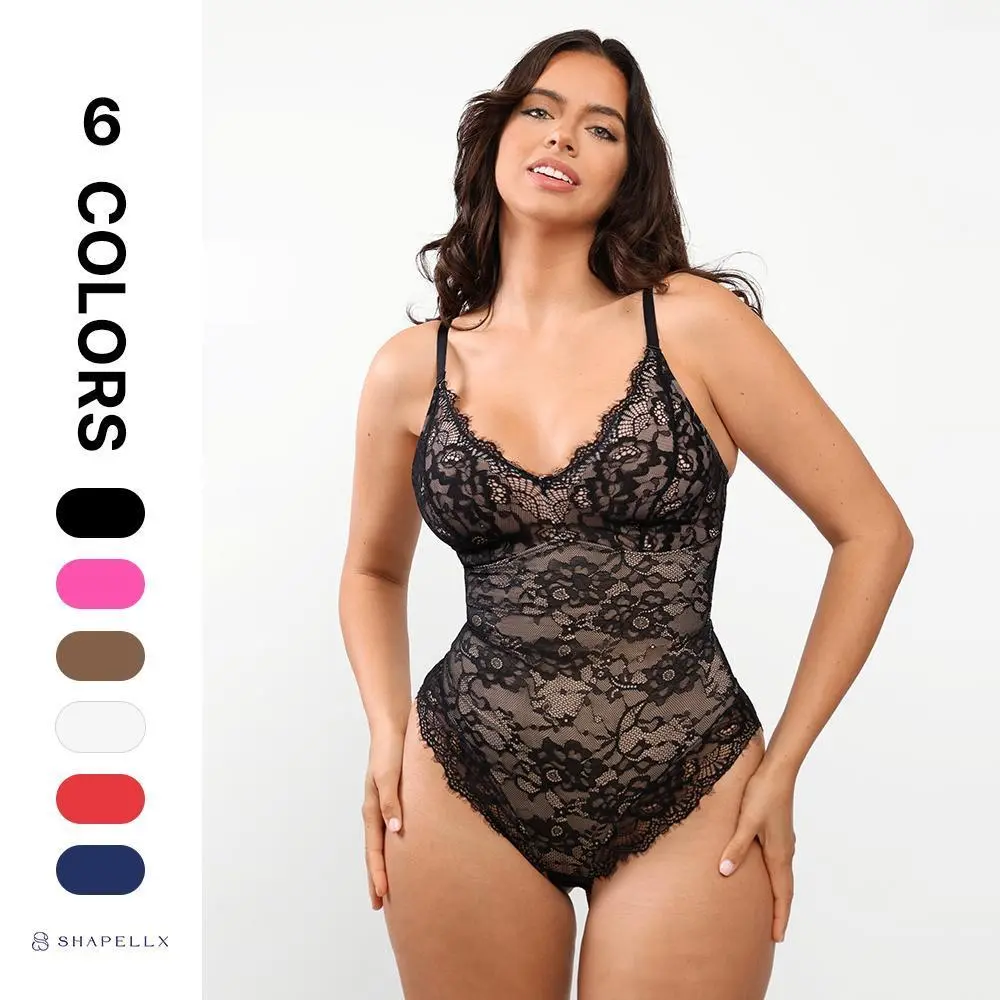 Shapellx AirSlim Lace Smooth Firm Control Full Body Shapewear Womenswear Sales Lace Trim Shapewear Contrast Mesh Shapewear