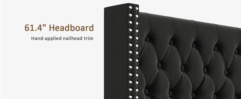 AMERLIFE 61.4" Tall Bed Frame, Modern Upholstered Bed, Wingback Headboard, Velvet Tufted Handcrafted Pleat Deep Button/Comfort Luxury Design/Interior Wood Slats/No Box Spring Needed, Queen/King Size/Best Gift Ideas/Christmas Gifts