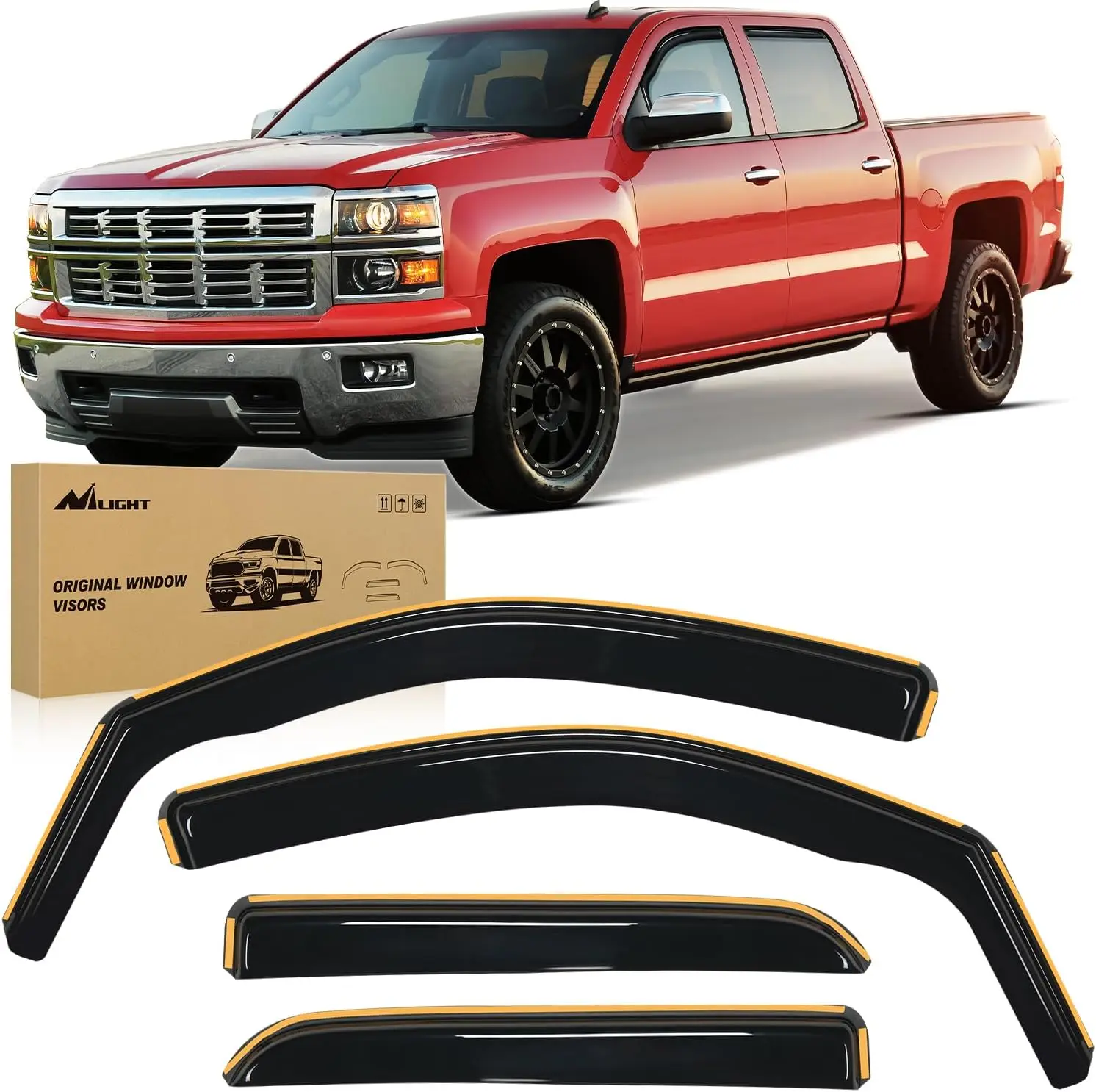 Nilight 4pcs In-Channel Window Deflectors - Car Exterior Rain Guards Vent Visors, Vehicle Accessories, Chevy Silverado/GMC Sierra 1500 Crew Cab 2014-2018 & 2500HD-3500HD Crew Cab 2015-2019 GMC Accessories