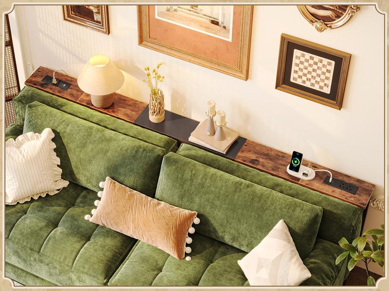 Huuger Narrow Sofa Table with 2 Power Outlets, 63-86.6 Inch Adjustable Length, Behind The Couch Table with USB-C Ports, Long Entryway Console Table, Anti-tip Kit, for Hallway Entry