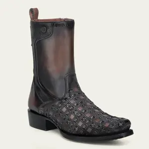 Mens Cuadra Laser & Woven Leather Chocolate Western Boot