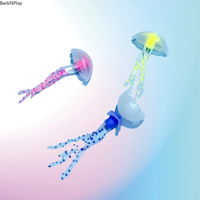 3-Pack Glow-in-the-Dark Silicone Jellyfish Charms - Fish-Friendly Floating Ornaments, Decorative Aquarium Supplies, Suction Cup Included, Bag Accessories, Random Colors
