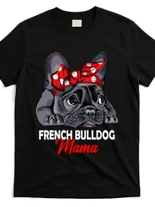 Frenchie-Mama-French-Bulldog Graphic T-Shirt - Soft, Breathable, Lightweight Cotton Crew Neck Tee for Casual Wear - Machine Washable, Comfortable Fit - Perfect Gift for Pet Lovers, Casual Wear Tee| Playful Design| Machine Washable Top, Cute T Shirts