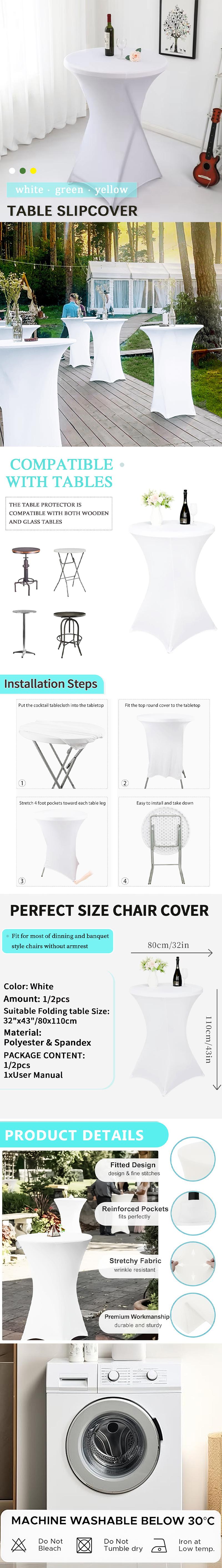 Cocktail Table Covers, 1/2/Pack Spandex Round Highboy Table Covers – Stretch Fitted Cocktail Tablecloths with Elastic Foot Pockets, 32"x43" Bar Covers for Wedding, Party, Banquet, Birthday