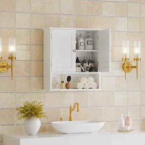 Bathroom Wall Cabinet with Door, Over Toilet Storage Cabinet with and Adjustable Shelves, 3-Tier Medicine Cabinet Wall Mounted, for Bathroom, Kitchen, Entryway, Laundry Room, White