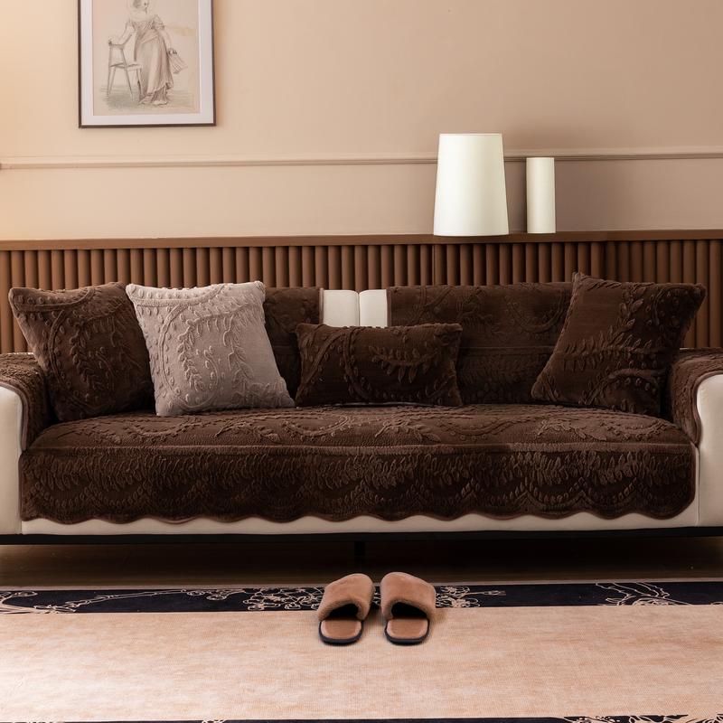 [Gift Choice] 1 Count Sofa Cover for 1-4 Seater NO BACK OR ARMREST Solid Color Jacquard Sofa Protector, Anti-slip Couch Bench Cover, Machine Washable Slipcover, Pet-friendly sofa Towel Mat for Home, Living Room, Dormitory, Hotel, Beige, Gray