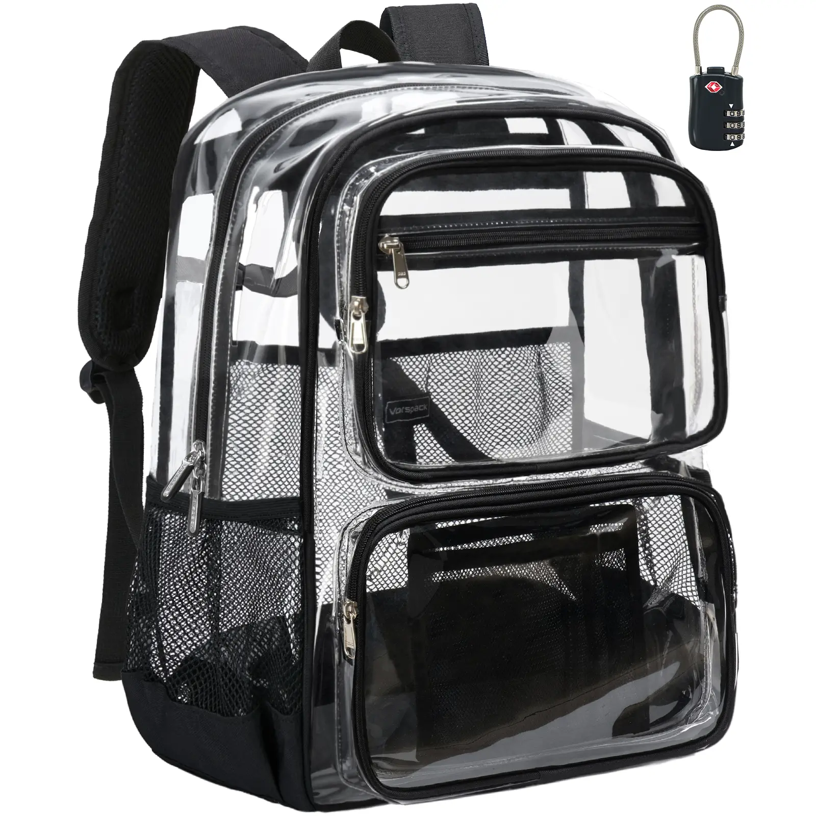 Vorspack Clear Backpack with TSA Lock, Large Clear Bookbag, Black | Heavy Duty See Through Backpacks, with Laptop Pocket, 2-Way Zipper, Transparent Clear Bag for School, Work, Travel, Security,back to school,back to school haul