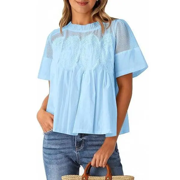 Cicy Bell Womens Babydoll Lace Blouses Short Sleeve Ruffle Crew Neck Peplum Tops Dressy Casual Loose Fit Shirts Cicy Bell Womens Babydoll Lace Blouses Short Sleeve Ruffle Crew Neck Peplum Tops Dressy Casual Loose Fit Shirts