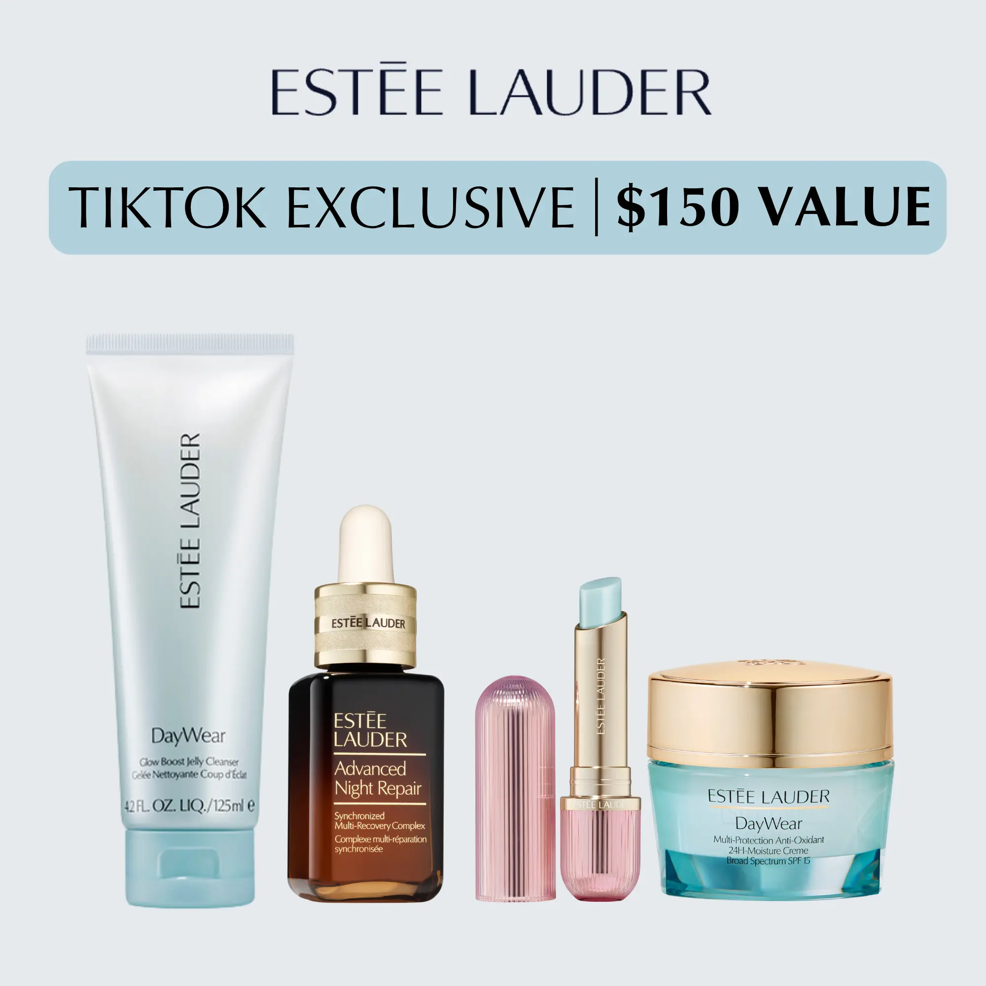 [Estée Lauder] Glow Essentials Skincare & Lip Bundle | Anti-Aging Moisturizer | Hydrating Face Moisturizer | with Hyaluronic Acid & Peptides 4-piece est