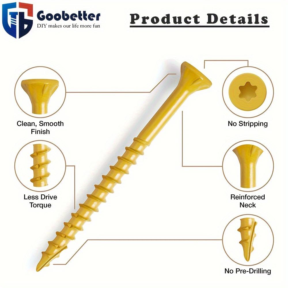 200 400pcs Deck Screws Set T25 Torx Self Tapping Wood Screws Exterior Deck Screws, #10*3-1/2 Rust Resistant Exterior Deck Screws With Yellow Ceramic Coating-for Easy Installation - Ideal For Wood Fastening