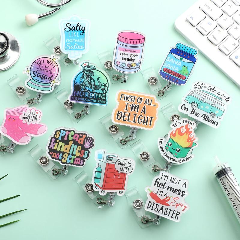 36/24/12/10 Pcs Funny Badge Reels for Nurses Cute Acrylic ID Badge Holder with Retractable Name ID Clip Bulk Badge Reel Accessories for Doctors Teachers Nursing Students Coworkers Medical Assistants New Grad Nurse Onboarding Gifts, Clinical Essentials