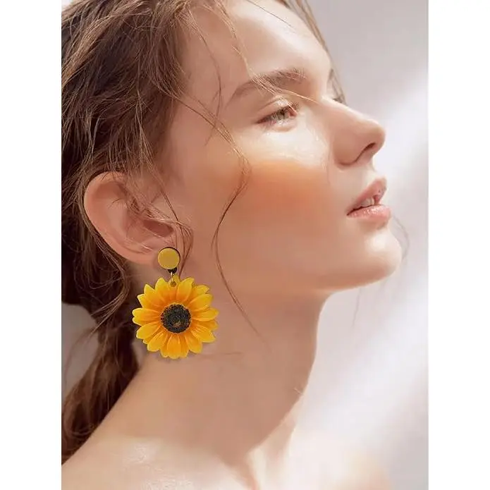 BloomWish S Sunflower Earrings for Women 3D Daisy Flower Dangle Earrings Sunflower Dresses Shirts Accessories Gifts