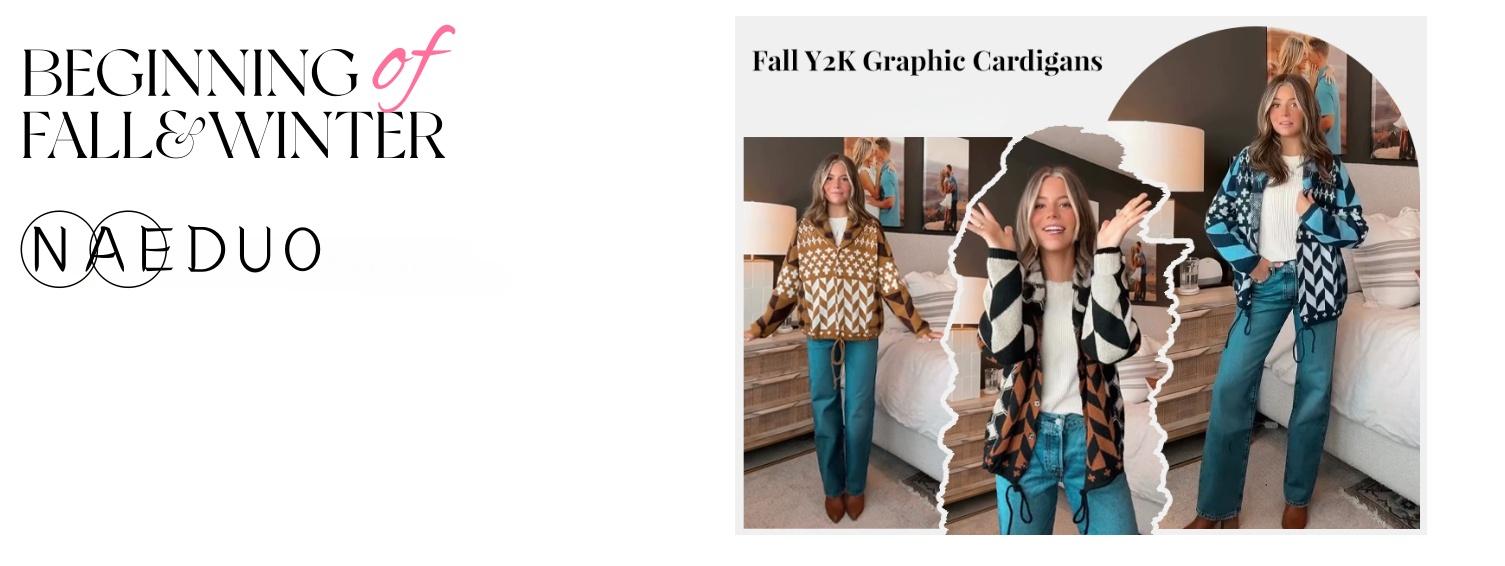 Naeduo Women's Fall Argyle Knit Sweater Cardigan Oversized Y2K Graphic Button Down Collar Soft Breathable Fabric Adjustable Fit Street Style Casual Geometric Vneck Knitting Fitted Tops