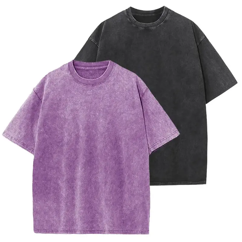 2 Pack Oversized Acid Wash T-Shirts, Unisex Soft Cotton Round Neck Tees for Casual Retro Streetwear