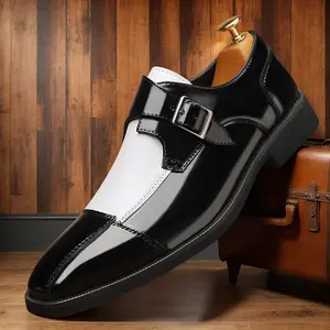 Large size men's retro color-blocking trendy vintage monk shoes with adjustable buckle strap, comfortable wear-resistant non-slip rubber sole, wear-resistant formal shoes, men's business shoes 32186