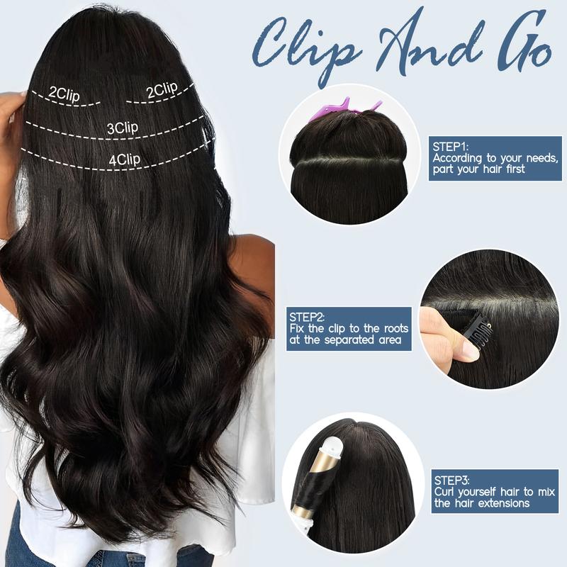 [Iridescent] Clip in Hair Extensions 24/20 Inch 4 PCS Synthetic Natural & Soft Hair & Blends Well Hair Extensions Long Wavy Hairpieces