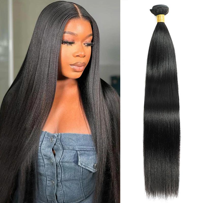 Yaki Straight Bundles Human Hair 1/3/4 Bundles Salon Quality Quick Weave Virgin Human Hair Extension Natural Black Hair Bundles for Sew in SpringStatements