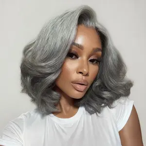 【NEW】Natural 6.5x1.5 Lace Salty and Pepper Side Part Blowout Layered Bob Glueless Wig Silver Gray Smoky Ash Metallic Sheen Human Hair Summervibes TikTokShopStockUp