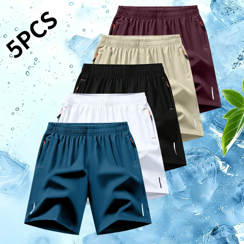 Men’s Solid Color Active Athletic Shorts - Stretch, Breathable, Quick Dry Fabric, Fitted Cut, Zipper Pockets, Work & Gym Wear