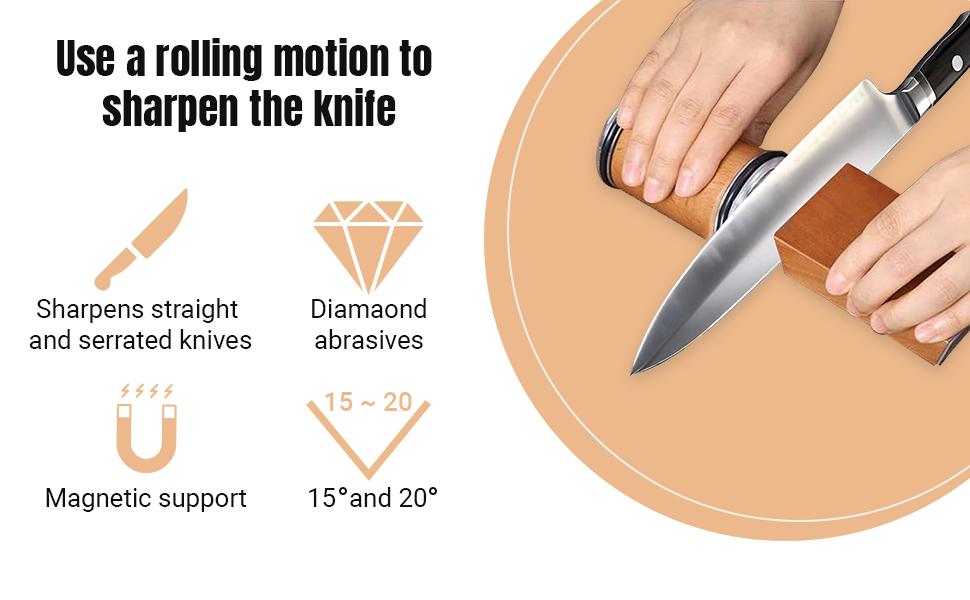 Marrelo 2 Piece Rolling Knife Sharpener Set Precision Kitchen Knife Sharpener with 15 and 20 Degree Angles Diamond and Ceramic Discs Magnetic Guide Portable and Non Slip Base