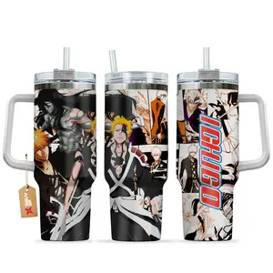 [Sip40 Otaku] Bleach Ichigo Kurosaki  Anime Tumbler 40oz With Handle Stainless Steel Cup, Soul Reaper Bankai Anime Tumbler, Manga Travel Mug, Gift for Anime Fans