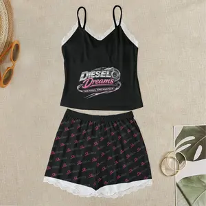 Diesel Dreams Women's Pajama Set | Trucking Loungewear | 2-Piece Cami & Shorts | Lace Trim Sleepwear