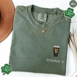 [Ship from US] Embroidered Vitamin G Beer Comfort Colors T-Shirt, Funny Embroidery Beer Shirt, St. Patrick’s Day Gift, Irish Pub Party Tee Beer Lovers