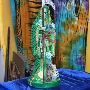 Santa Muerte statue 12 inch Green robe charged