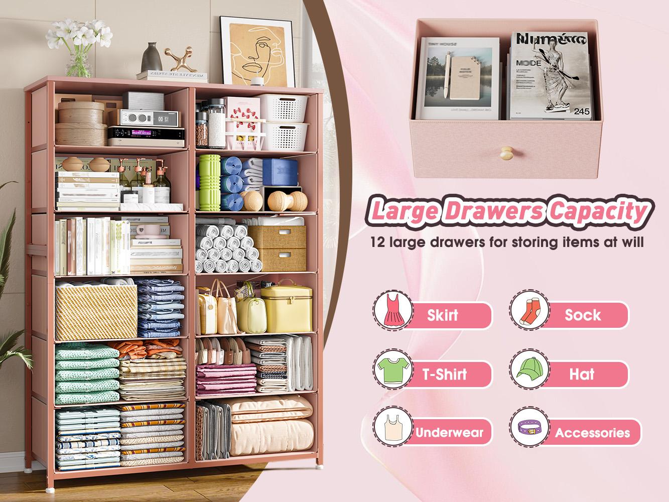 Homkdom 12 Drawers Tall Dresser for Bedroom, 52.2''H Dressers & Chests of Drawers with Wooden Tabletop, Metal Frame, Dressers for Bedroom, Hallway, Closet, Sweet Gift for Her Valentine's/Birthday Homkdom 12 Drawers Tall Dresser for Bedroom, 52.2''H Dressers & Chests of Drawers with Wooden Tabletop, Metal Frame, Dressers for Bedroom, Hallway, Closet, Sweet Gift for Her Valentine's/Birthday