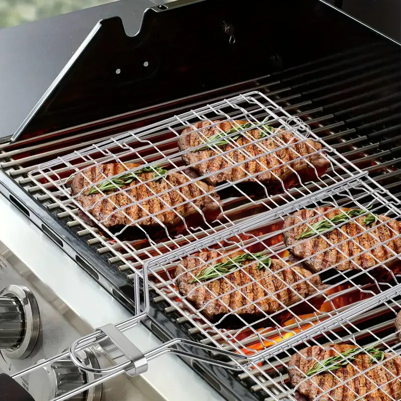 Durable Stainless Steel Folding Portable Fish Grilling Basket with Removable Handle, Locking Tray for Easier, Safer BBQ of Fish, Vegetables, Shrimp