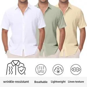Mens Linen Shirts Short Sleeve Button Down Regular Fit Shirts Casual Vacation Beach Summer Hawaiian Tops