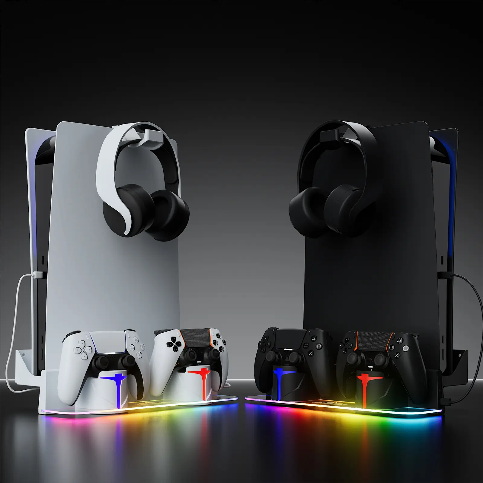 PS5 Wall Mount Kit with Charging Station, Compatible with PlayStation 5/Slim/Pro Disc & Digital Version, Dual Use Charging Station with Multi-Mode RGB Light, White PS4 game, ps5 cooling stand,dualsense edge ps5