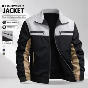 Men’s color-block stand-collar jacket, lightweight design, multi-pocket practical outerwear, suitable for daily commuting, cycling, and outdoor activities—a versatile jacket essential for spring and summer.