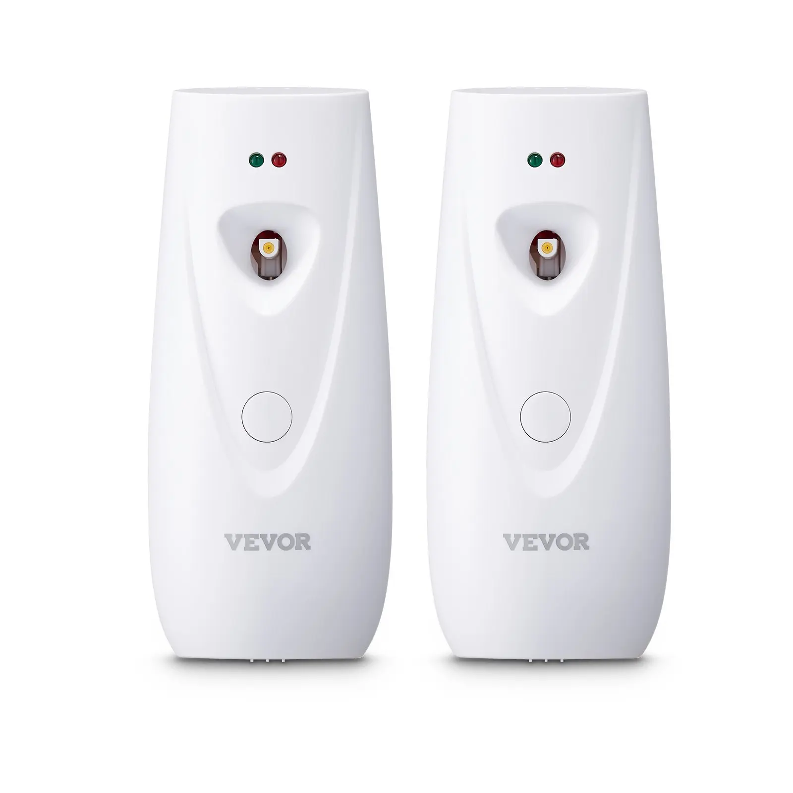 VEVOR 2-Pack Adjustable Cordless Automatic Fragrance Spray Dispenser, 2.56x4.41in, Battery-Operated, Easy Install Mountable/Freestanding, Push Button, Customizable Time Settings, Indoor Home/Commercial Supplies, White
