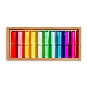 Pippa Blocks 20-Piece Rainbow Cylinder Set for Creative Play & STEM Learning in Non-Toxic Acrylic with Bechwood Tray for Ages 3+