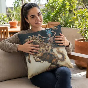 Skeleton Bucking Horse Cowboy Outdoor Pillow | Western Skull Rodeo Throw Pillow