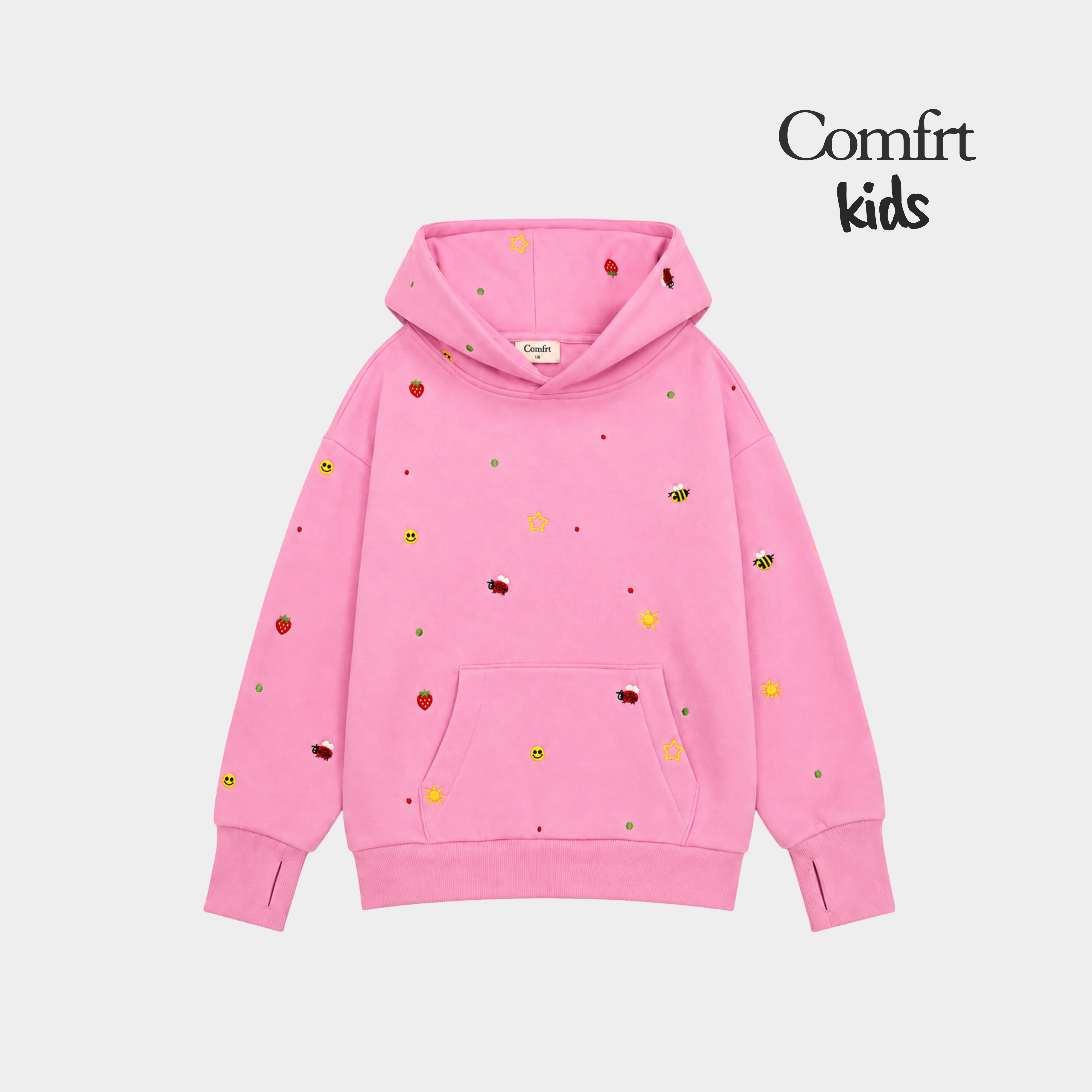 Comfrt | Kids Allover Embroidered Hoodie | Cute Patch Girls Hoodie