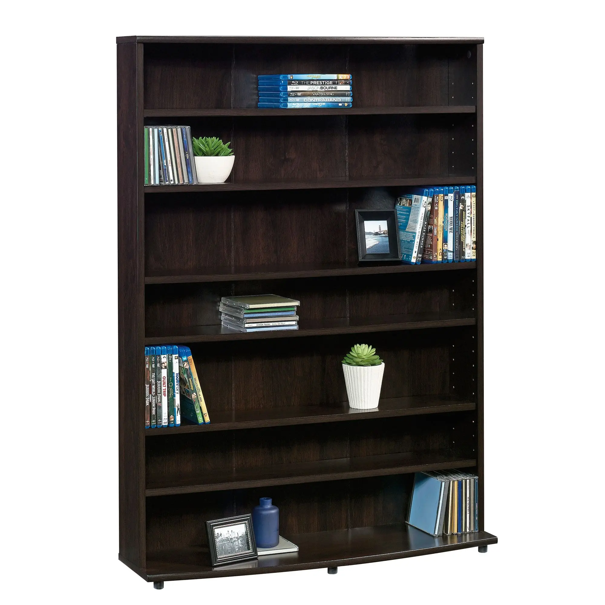 Sauder Wood Bookshelf Tower - Engineered Wood Multimedia Storage with 7 Adjustable Spacious Shelves for Books, DVDs, CDs, Modern Home Library Room Storage, Space Saving Small Room Ideas Furniture, Single Unit (Requires Assembly)