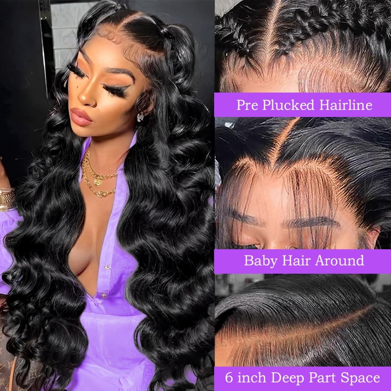 13x6 Straight Lace Front Wigs Human Hair For Women Pre Plucked HD Transparent Body Wave Lace Frontal Wigs For Women 180% Density