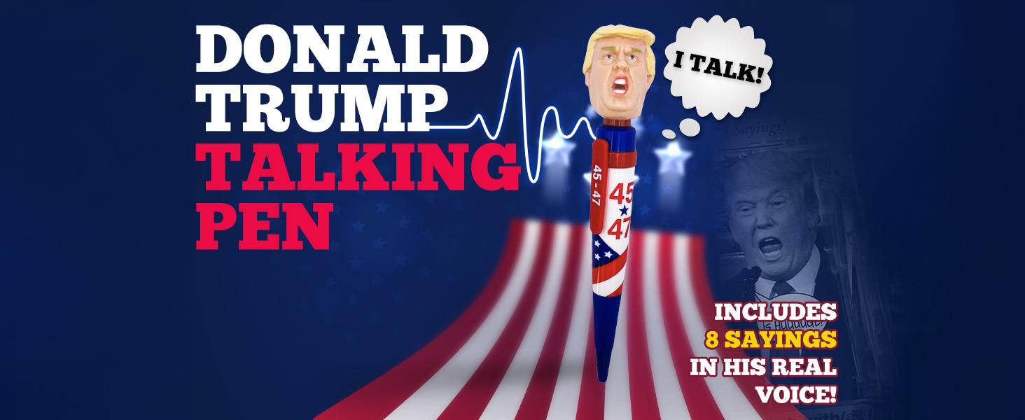 Donald Trump Talking Pen - Press His Hair & Hear 8 Real Voice Quotes - Funny Political Gag Gift for Men, Unique Trump Gifts, Novelty Desk Toy & Office Conversation Starter (Trump 45-47 Edition)
